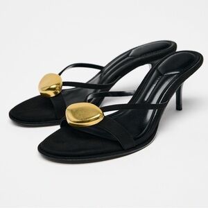 Black and Gold Women's kitten heel sandals